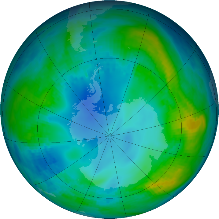Antarctic ozone map for 13 May 1990